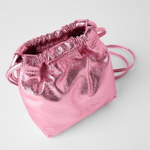 ZARA Metallic Pink Small Bucket Bag